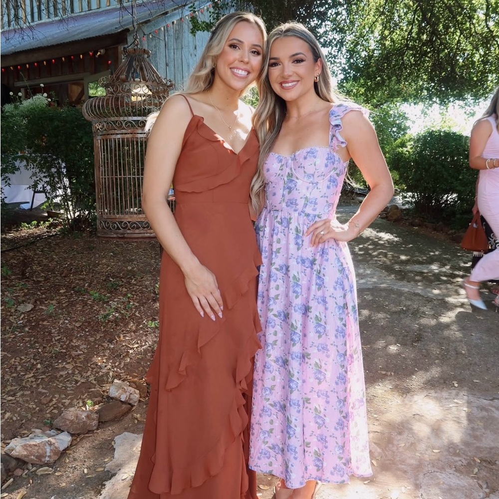 Revelry Jules Chiffon Dress- Rust-Bridesmaid